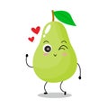 Vector illustration of green pear character with cute expression, lovely wink, Royalty Free Stock Photo