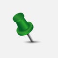 Vector illustration of green push pin. Royalty Free Stock Photo