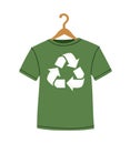 Vector illustration of green recycling t-shirt with clothes hanger, recycle symbol isolated on white background - sustainable Royalty Free Stock Photo