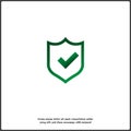 Vector illustration of green shield with tick and cross. Symbol of protection and reliability on white isolated Royalty Free Stock Photo