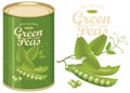 Vector label for a tin can of canned green peas