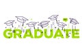 Vector illustration of green word graduation with graduate caps