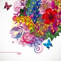 Watercolor colors flower background. Spring nature design with floral branches.