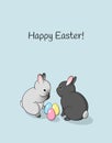 Vector illustration greeting card for Easter with cute little rabbits and colorful eggs Royalty Free Stock Photo