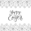 Vector illustration: Greeting card with hand drawn eggs and handwritten lettreing of Happy Easter Royalty Free Stock Photo