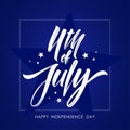 Vector illustration: Greeting card with hand lettering of Fourth of July. Happy Independence Day Royalty Free Stock Photo