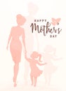 Vector illustration of greeting mother day. Mom holds her daughter by the hand Royalty Free Stock Photo