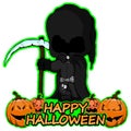 Grim Reaper wishes happy halloween on isolated white background