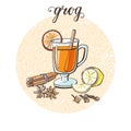 Vector illustration with grog drink and ingredients