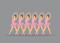 Group of Ballet Dancers En Pointe in Pink Vector Illustration