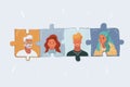 Vector illustration of Group of business people assembling jigsaw puzzle and represent team work support and help Royalty Free Stock Photo