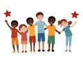 a vector illustration of a group of children holding hands