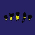 Vector illustration of a group children yellow silhouette