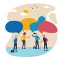 Vector illustration with group of different ages people thinking, talking. Concept of business, communication Royalty Free Stock Photo