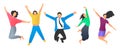 Vector illustration of a group of happy young people jumping and dancing. Set of icons of happy men and women Royalty Free Stock Photo