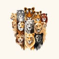 vector illustration of a group of lions on a white background
