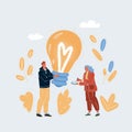 Vector illustration of Group of people working around lightbulb - solving problems, make startup. Creativite people with Royalty Free Stock Photo