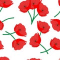 Vector illustration of a group of red poppy flowers isolated on a white background. Seamless pattern Royalty Free Stock Photo