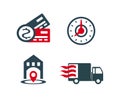 Vector illustration of a group, a set of icons, a miniature infographic in one style, delivery of goods, payment, order. Web icons