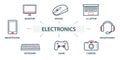 Vector illustration of the group, a set of icons, miniature infographics in the same style, electronics and technology. Computer. Royalty Free Stock Photo