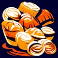 A vector illustration of a group of sweet buns in a bowl Generative AI