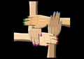 Vector illustration of a group of united hands of various skin colors