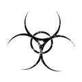 Black biohazard sign over white background