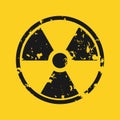 Vector illustration of grunge black radioactive hazard warning sign painted over yellow background Royalty Free Stock Photo