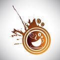 Vector illustration grunge coffee, cup and grain logotype