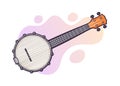 Vector illustration. Guitar for country music banjo. String plucked musical instrument. Blues, country, folk or jazz equipment.