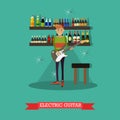 Vector illustration of guitarist playing electric guitar in flat style Royalty Free Stock Photo