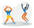 Vector illustration. A guy and a girl with an athletic body are jumping. Sports activities, gymnastics