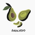 Vector illustration of half avocado on white background