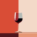 Vector illustration of half full glass of red wine on duotone red pink background. Artistic pop art style. Exquisite liquor wine Royalty Free Stock Photo
