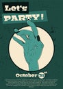 Vector illustration for Halloween. A cool zombie hand inviting to a party.