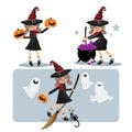 Halloween little witches with Halloween elements collection