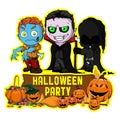 Halloween poster design with vector vampire, zombie, dark reaper character