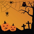 Vector illustration for Halloween. Pumpkin, crosses, cobwebs, sp Royalty Free Stock Photo