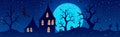 Vector illustration of halloween. Pumpkin Jack on background of the old house, cemetery and full moon. Royalty Free Stock Photo