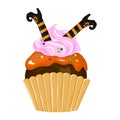 Vector illustration of halloween purple cupcake on white background. Happy halloween scary sweets 1.2