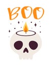 Halloween card with funny skull candle, vector illustration