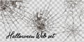 Vector illustration Halloween spider web isolated on transparent background. Hector venom cobweb set. Halloween monochrome spider Royalty Free Stock Photo