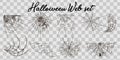 Vector illustration Halloween spider web isolated on transparent background. Hector venom cobweb set. Halloween monochrome spider Royalty Free Stock Photo