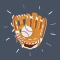 Vector illustration of hand in baseball glove and ball in it. Object on dark background. Royalty Free Stock Photo