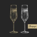 Vector illustration of hand drawing two champagne glasses Royalty Free Stock Photo