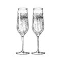 Vector illustration of hand drawing two champagne glasses Royalty Free Stock Photo