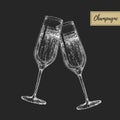 Vector illustration of hand drawing two clinking champagne glasses