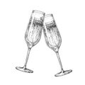 Vector illustration of hand drawing two clinking champagne glasses Royalty Free Stock Photo