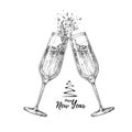 Vector illustration of hand drawing two clinking champagne glassVector illustration of hand drawing two clinking champagne glasses Royalty Free Stock Photo