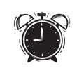 Vector illustration: Hand drawn Alarm Clock on white background. Royalty Free Stock Photo